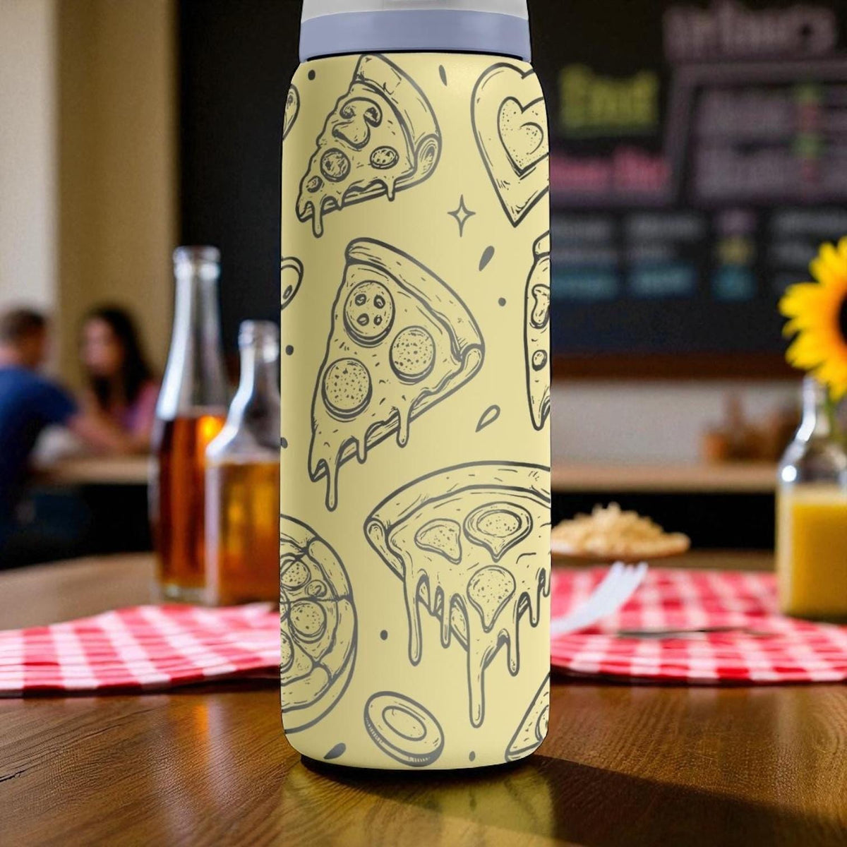 Engraved Pizza Tumbler – Funny Foodie Owala Water Bottle – Cheese Slice Design – 16oz 24oz 32oz 40oz