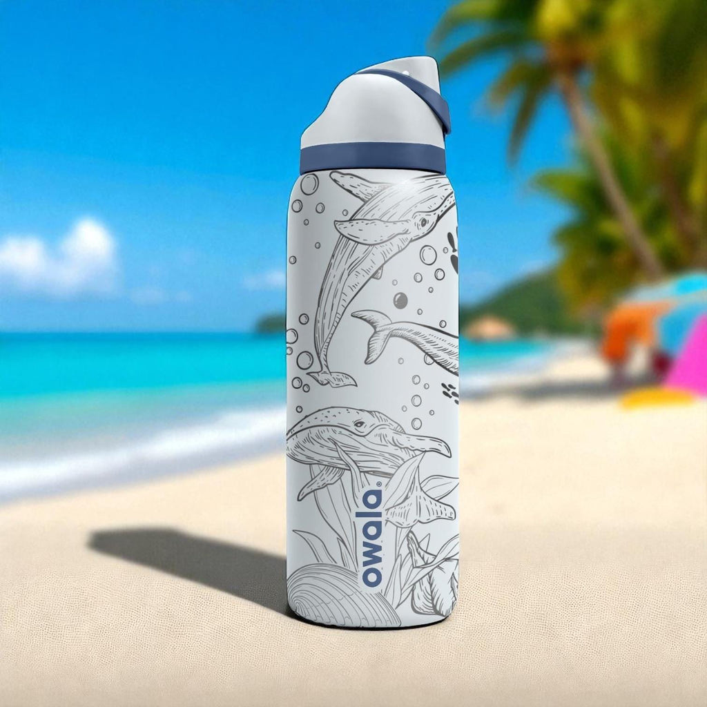 Whale Engraved Owala Tumbler – 16oz 24oz 32oz 40oz Ocean Cup with Whale and Sea Life Design – Beach Gift for Her or Him