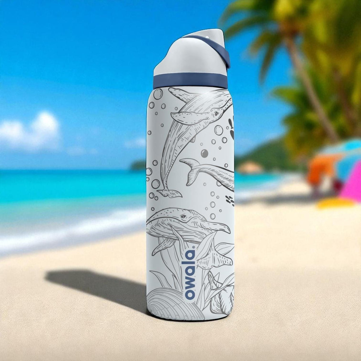 Whale Engraved Owala Tumbler – 16oz 24oz 32oz 40oz Ocean Cup with Whale and Sea Life Design – Beach Gift for Her or Him