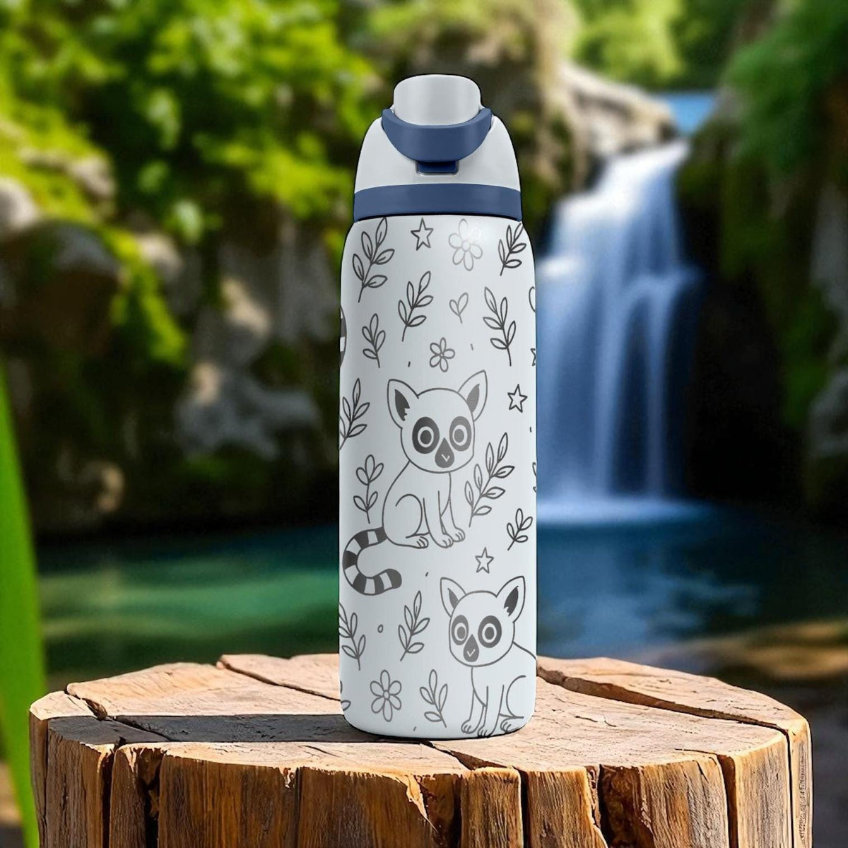 Lemur Owala Bottle – 16oz 24oz 32oz 40oz Engraved Jungle Animal Cup – Cute Wildlife Gift – Striped Tail Lemur Drinkware