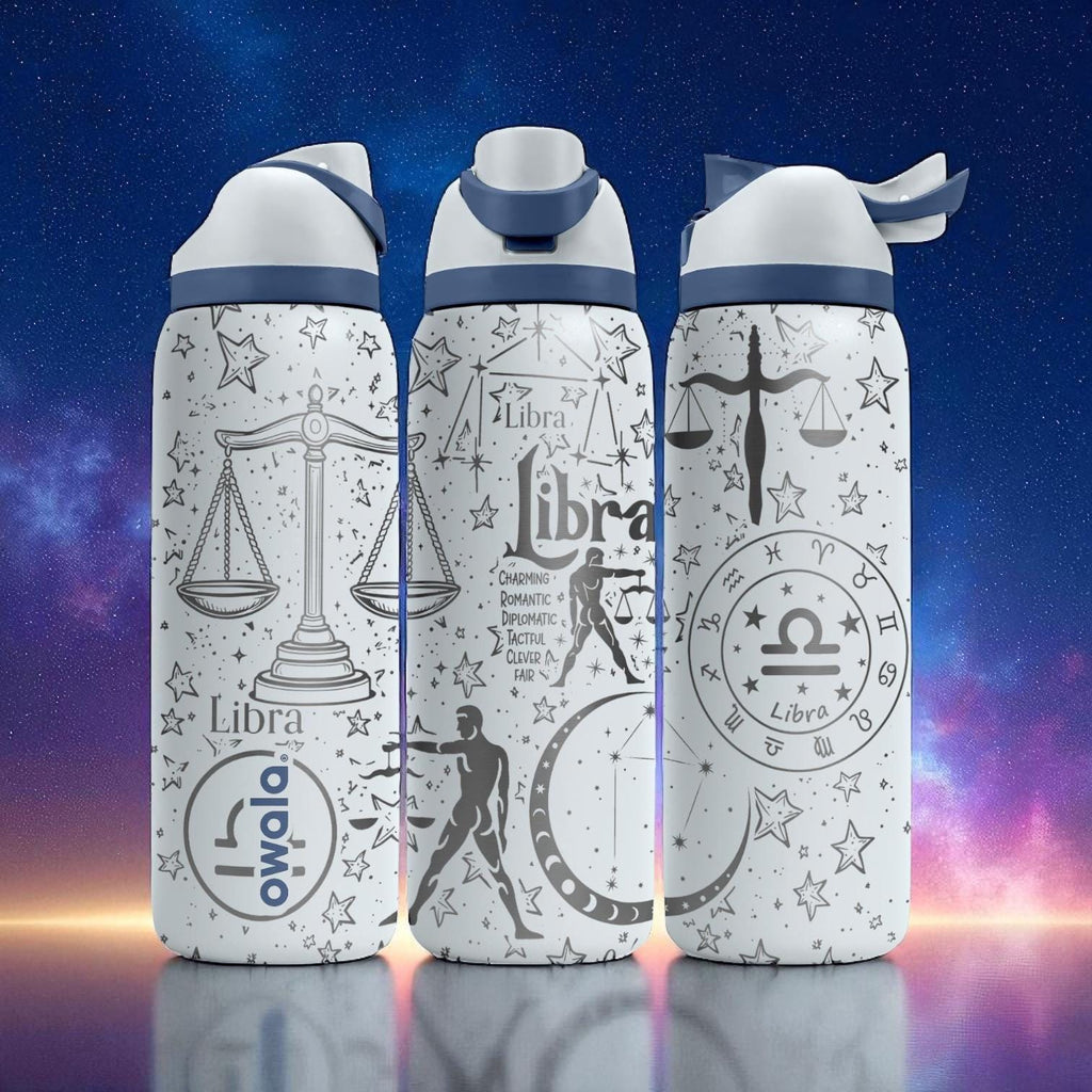 Libra Zodiac Owala Bottle – 16oz 24oz 32oz 40oz Engraved Star Sign Cup – Astrology Gift for Her or Him – Scales Symbol Water Bottle