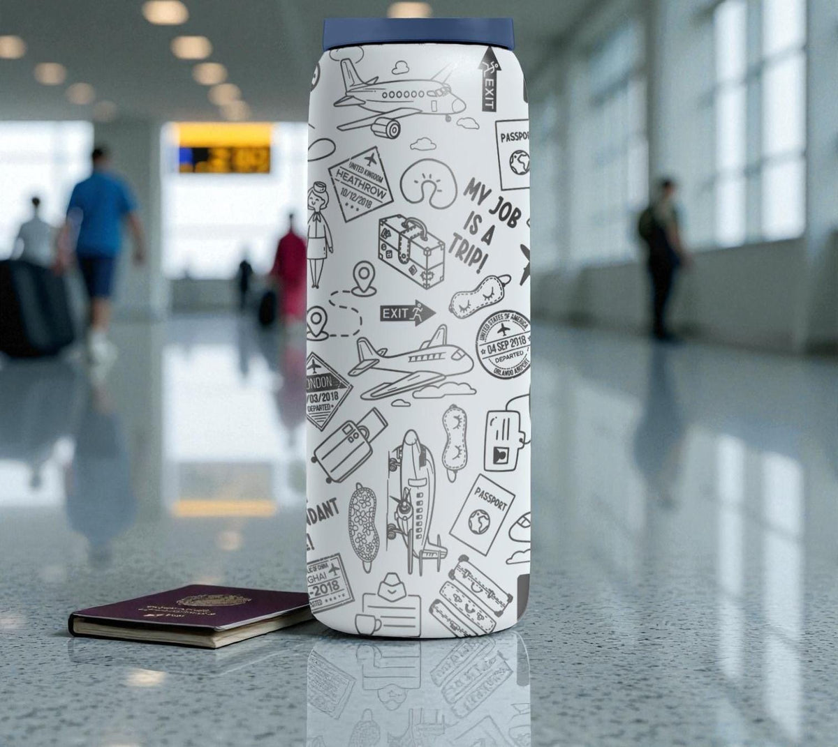 Flight Attendant Engraved Owala Bottle – Aviation Doodle Travel Pattern – Pilot Crew Gift Stainless Cup 16oz 24oz 32oz 40oz  ⸻