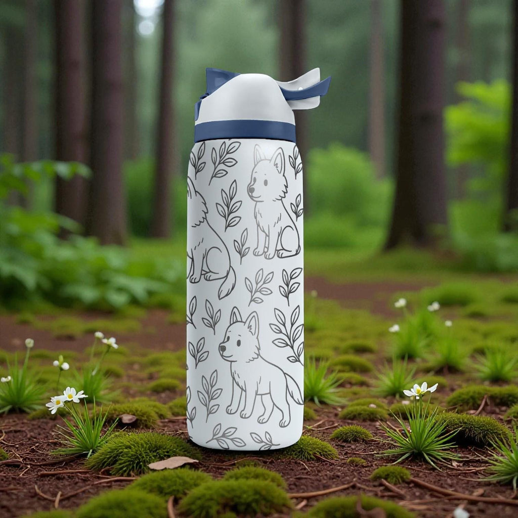 Engraved Baby Wolves Owala Bottle – Cute Woodland Wolf Pup Pattern – Stainless Steel Cup 16oz 24oz 32oz 40oz  ⸻