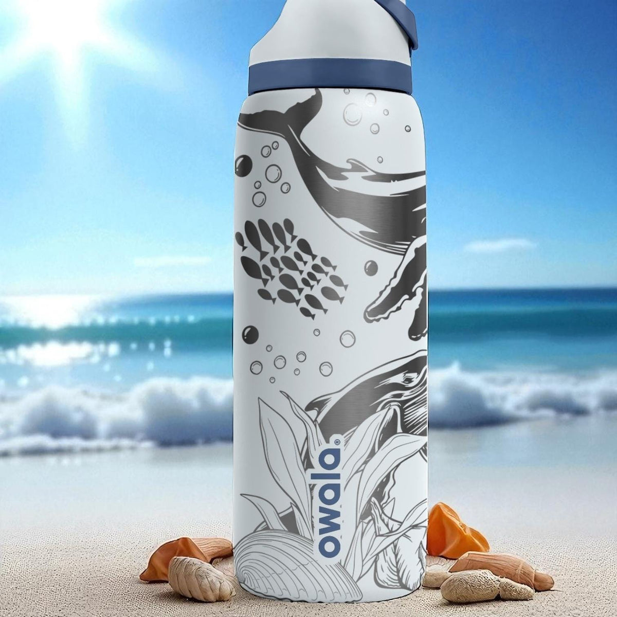 Whale Ocean Engraved Tumbler – 16oz 24oz 32oz 40oz Custom Owala FreeSip Bottle – Sea Life Gift for Marine Nature Lovers