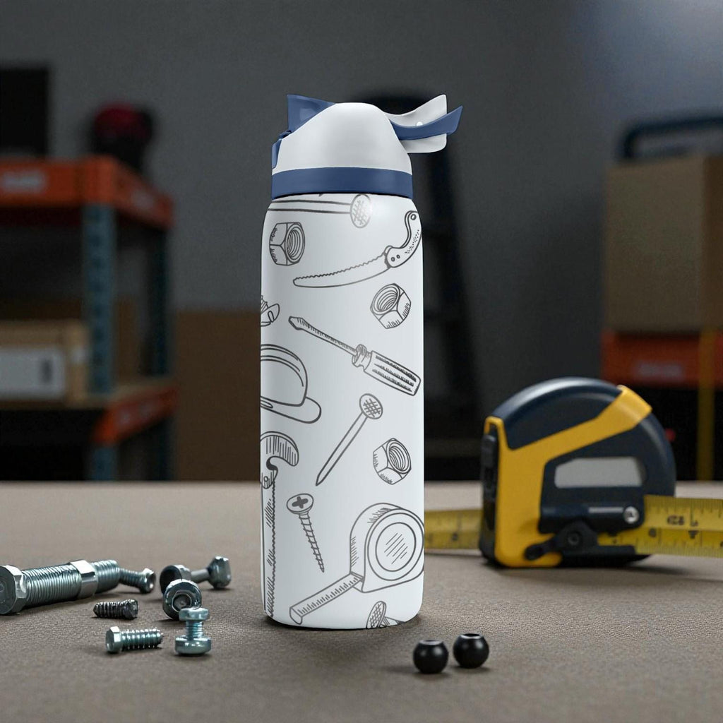 Handyman Tools Engraved Owala Bottle – Saw, Hammer, Drill, Screws & Hardware Pattern – Construction Gift Stainless Cup 16oz 24oz 32oz 40oz
