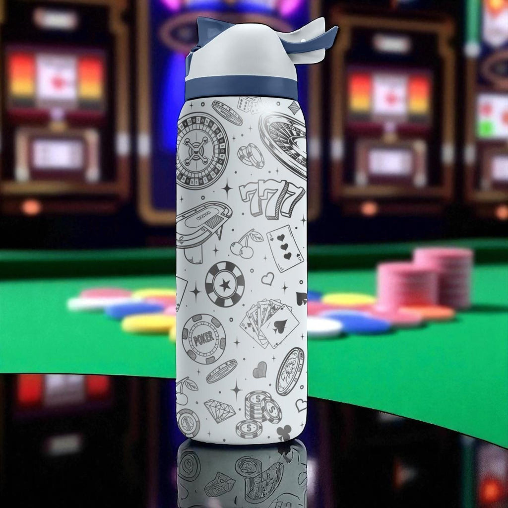 Casino Engraved Owala Tumbler – Poker Dice Roulette 40oz 32oz 24oz Water Bottle – Vegas Lover Gift for Him or Her