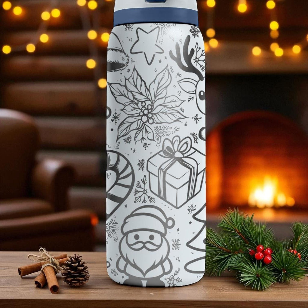 Owala Christmas Tumbler – 16oz 24oz 32oz 40oz – Engraved Holiday Reindeer & Santa Cup – Festive Gift for Kids and Adults