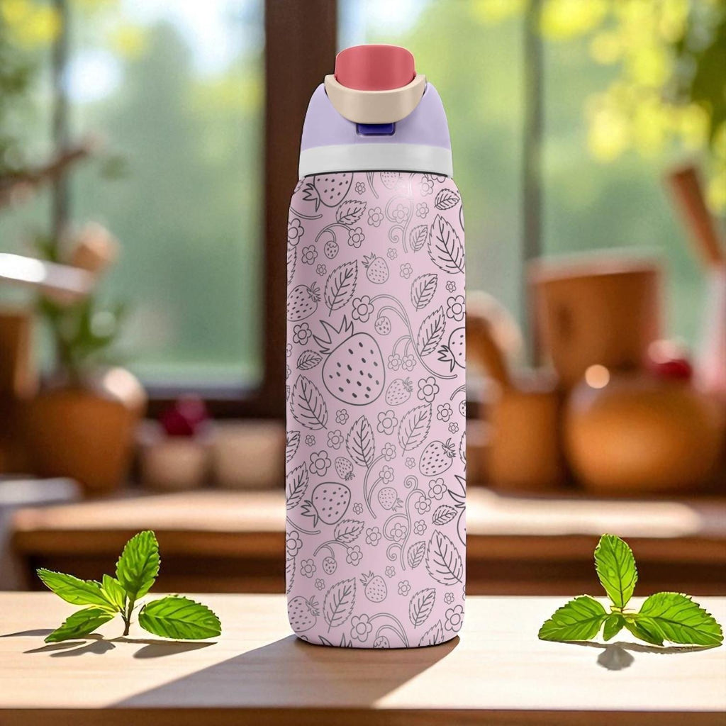 Strawberry Garden Engraved Owala Tumbler – 16oz 24oz 32oz 40oz Pink Berry FreeSip Cup – Cute Gift for Her or Teen