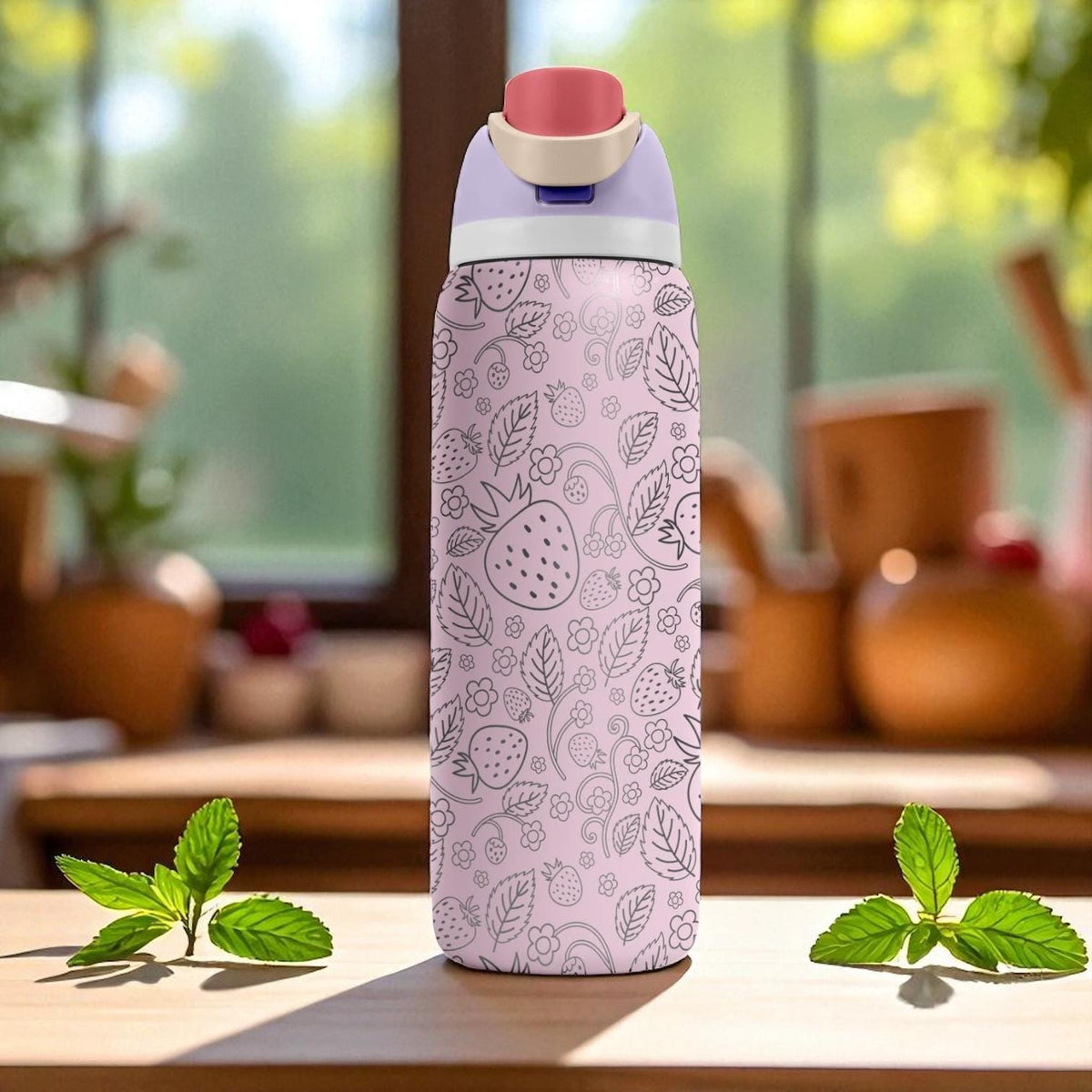 Strawberry Garden Engraved Owala Tumbler – 16oz 24oz 32oz 40oz Pink Berry FreeSip Cup – Cute Gift for Her or Teen