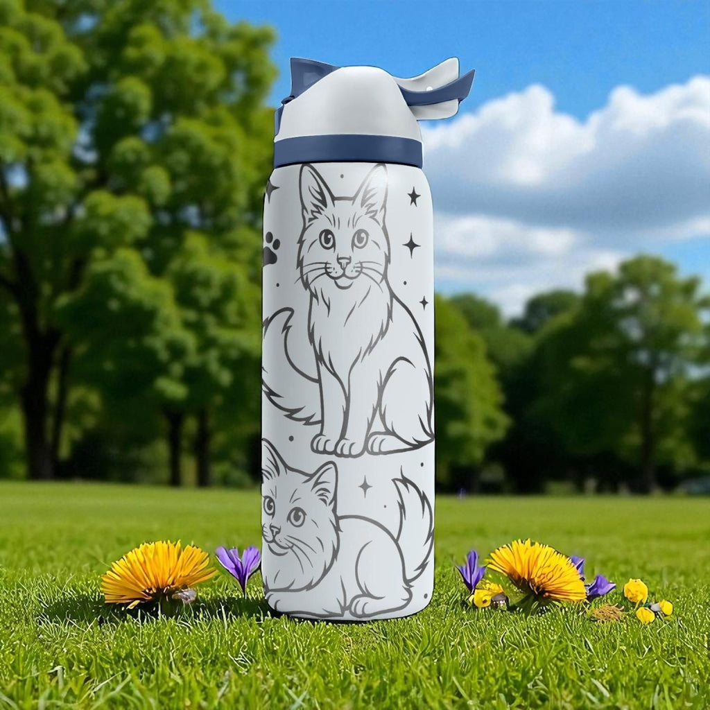Engraved Norwegian Forest Cat Owala Bottle – 16oz 24oz 32oz 40oz – Fluffy Cat Lover Gift, Viking Cat Engraved Tumbler
