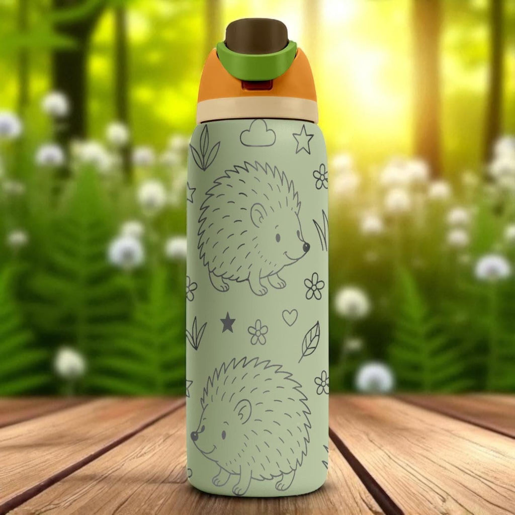 Engraved Hedgehog Owala Bottle – Cute Forest Animal Tumbler for Kids and Nature Lovers – 16oz 24oz 32oz 40oz
