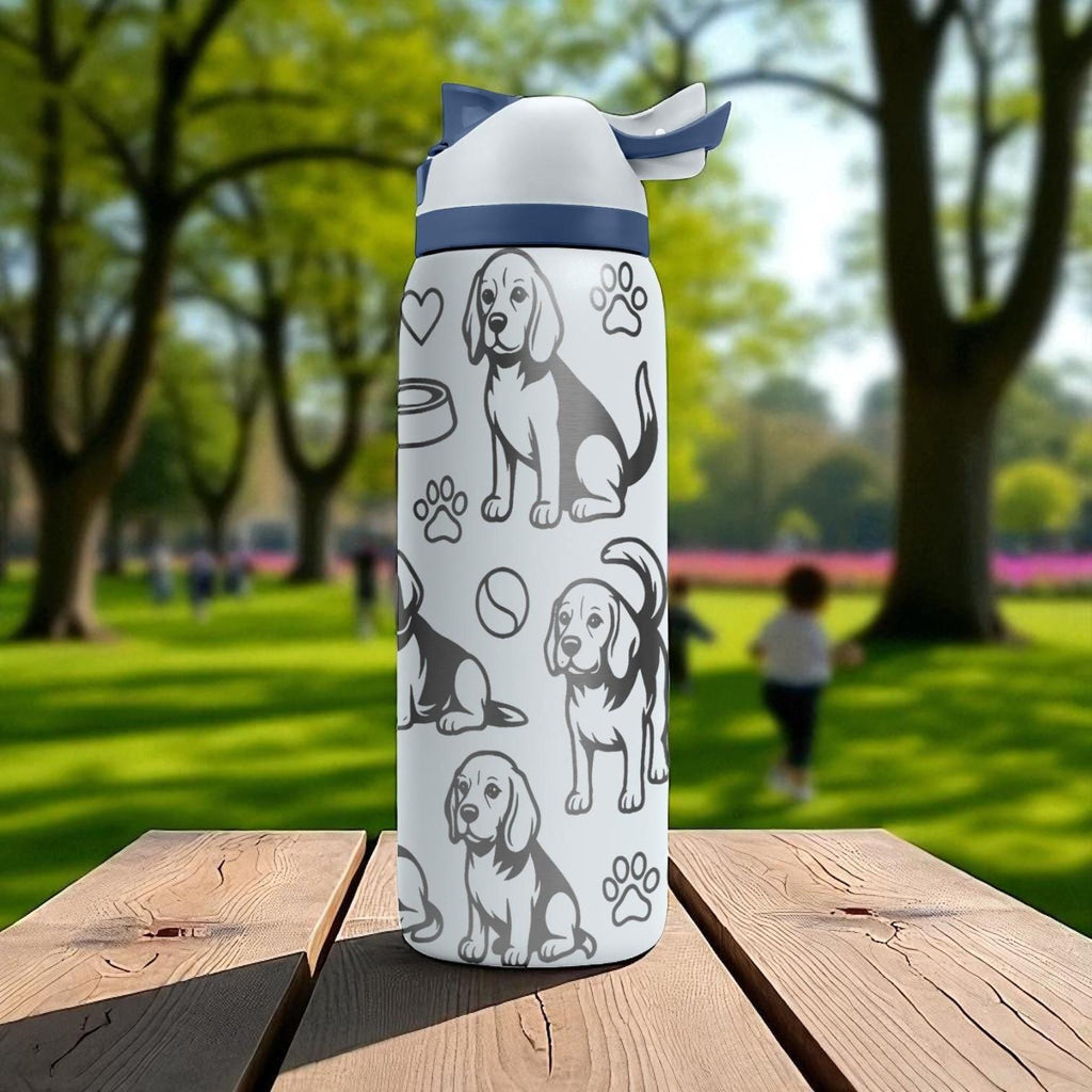 Beagle Engraved Owala Water Bottle – Cute Dog Gift with Paw Prints and Bones – 16oz 24oz 32oz 40oz Tumbler for Pet Lovers