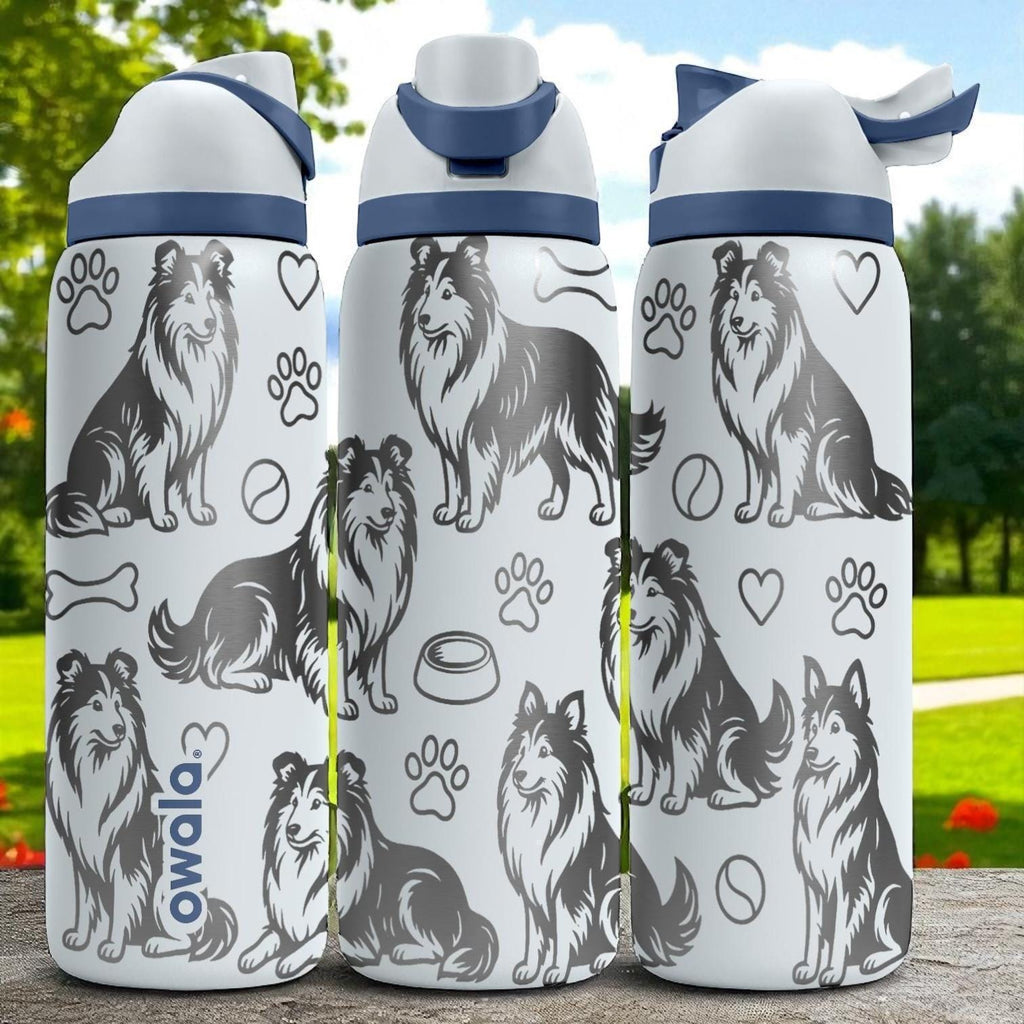 Collie Dog Engraved Owala Bottle – Elegant Fluffy Pup Gift – 16oz 24oz 32oz 40oz Water Bottle for Dog Lovers with Laser Design
