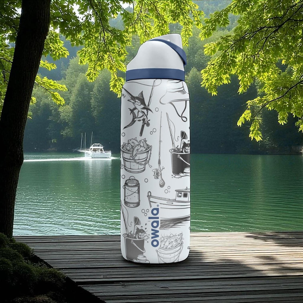 Engraved Fishing Tumbler – Owala Water Bottle with Fisherman Design – Gift for Dad or Angler – 16oz 24oz 32oz 40oz