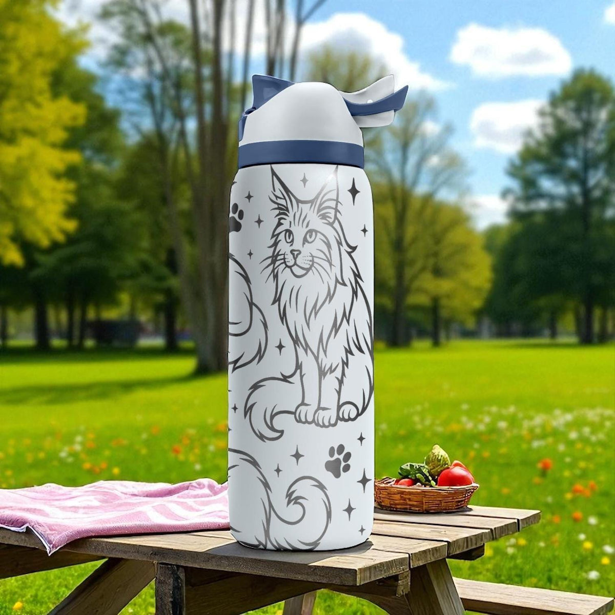 Engraved Maine Coon Owala Bottle – 16oz 24oz 32oz 40oz – Big Fluffy Cat Tumbler, Pet Lover Gift, Cat Mom Water Bottle
