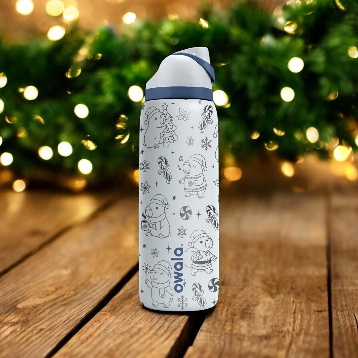 Christmas Capybara Engraved Owala Bottle – Cozy Holiday Design with Cute Animals and Gifts – Winter Gift Stainless Cup 16oz 24oz 32oz 40oz
