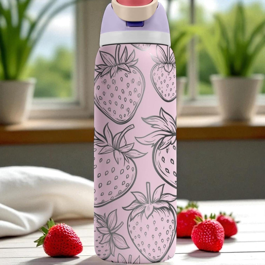 Big Strawberry Engraved Owala Tumbler – 16oz 24oz 32oz 40oz Cute Pink Fruit FreeSip Cup – Gift for Her or Teen