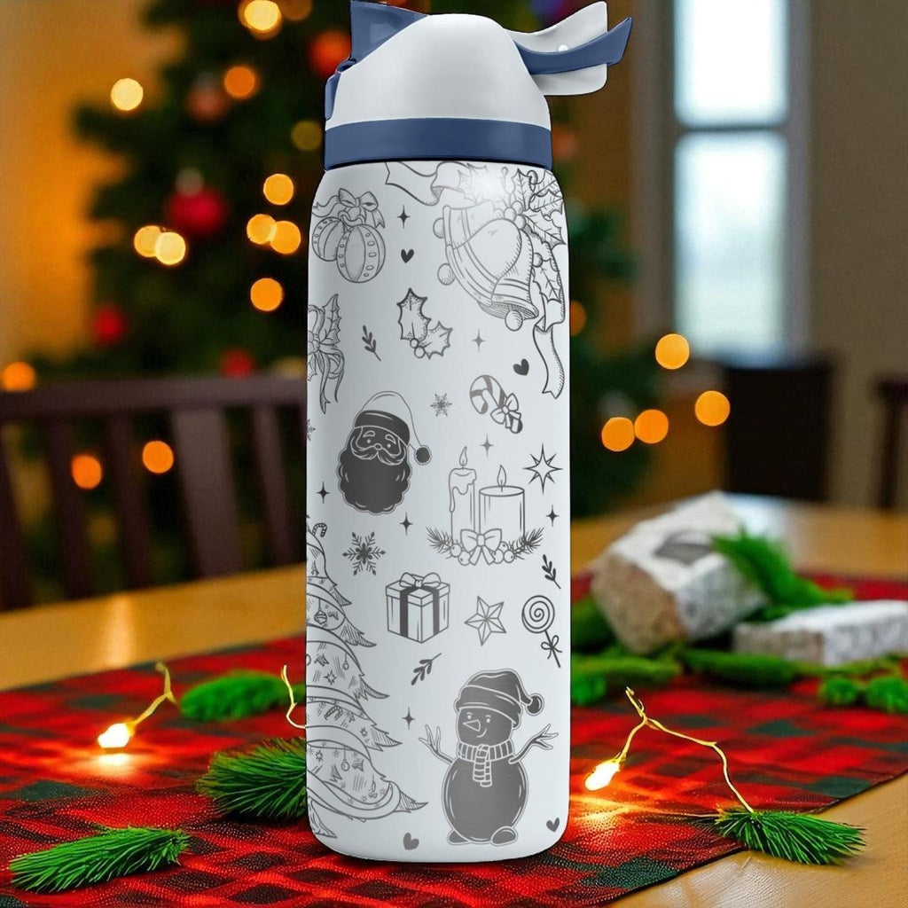 Christmas Owala Engraved Tumbler – Holiday Laser Gift – Santa, Tree, Gifts, Snowman Design – 40oz 32oz 24oz Bottle