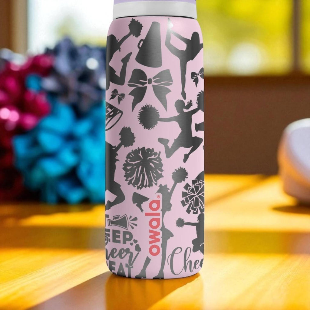Cheerleader Engraved Owala Bottle – 16oz 24oz 32oz 40oz Pink Pom Pom Tumbler – Cheer Team Personalized Gift