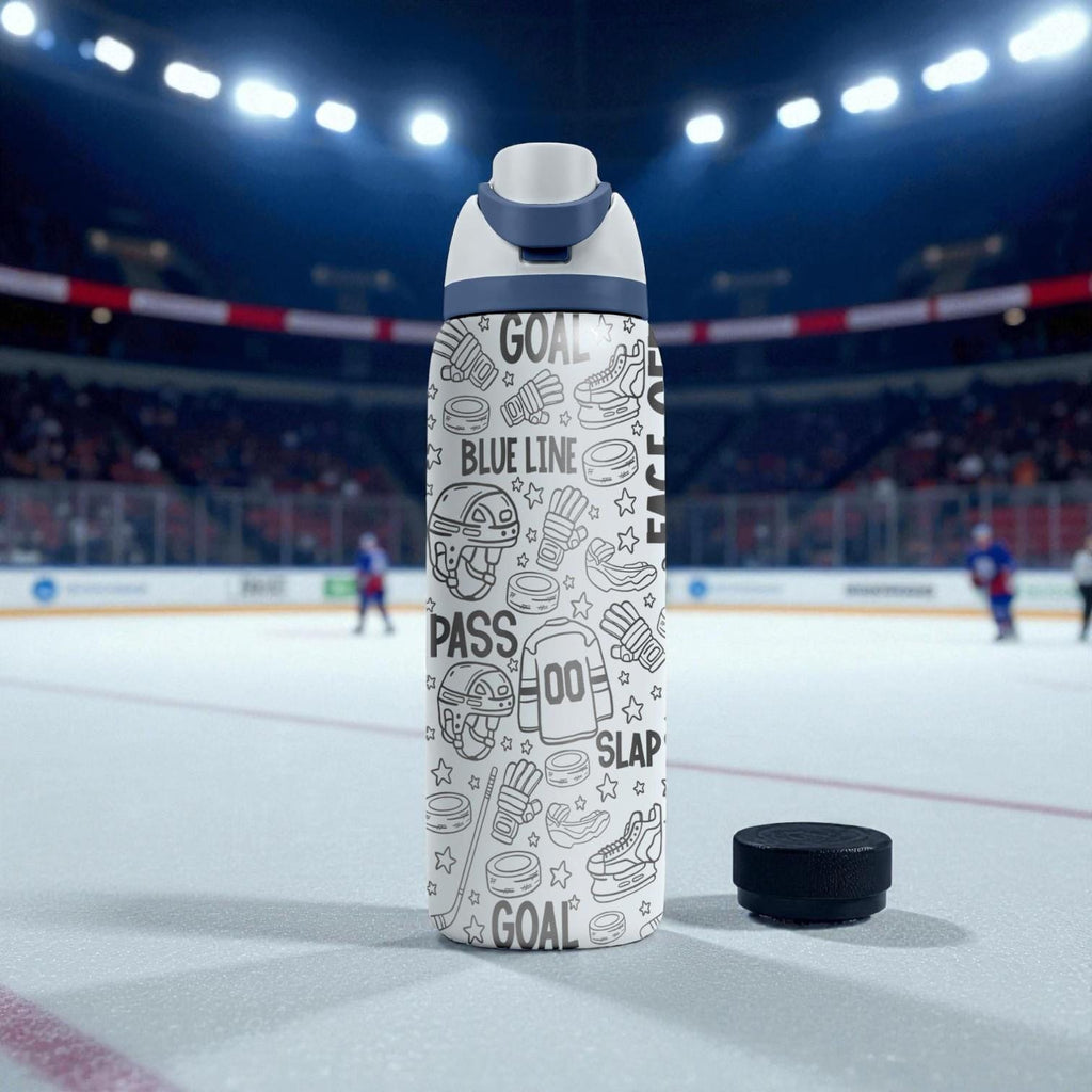 Hockey Engraved Owala Bottle – Slap Shot & Ice Rink Pattern – Player Coach Gift Stainless Cup 16oz 24oz 32oz 40oz  ⸻