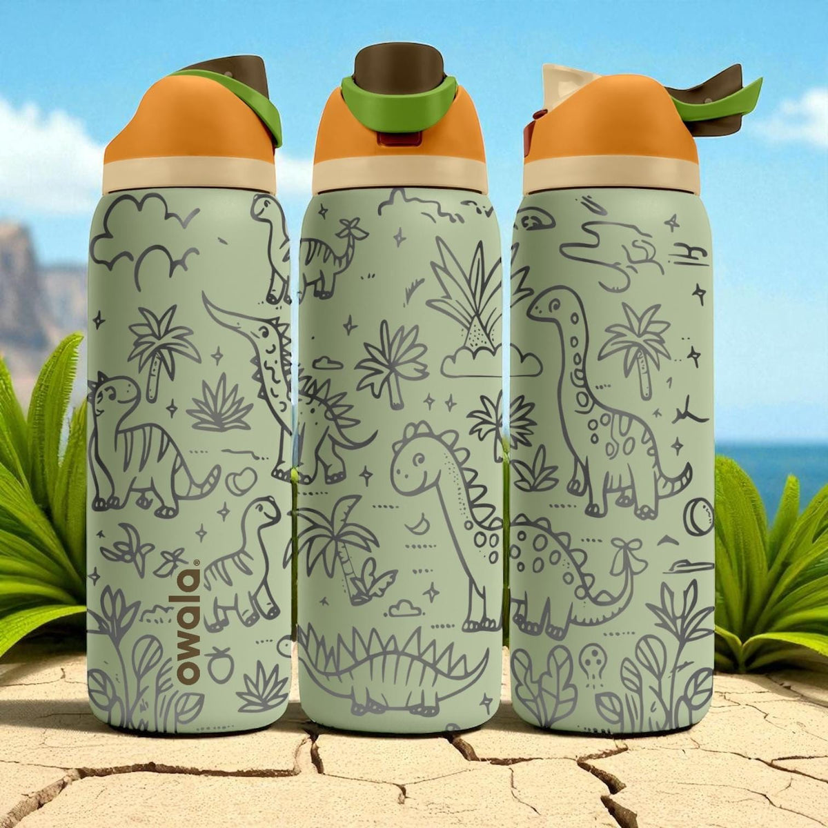 Dinosaur Engraved Owala Tumbler – 16oz 24oz 32oz 40oz Jurassic FreeSip Cup with Prehistoric Wrap – Gift for Kids and Dino Fans
