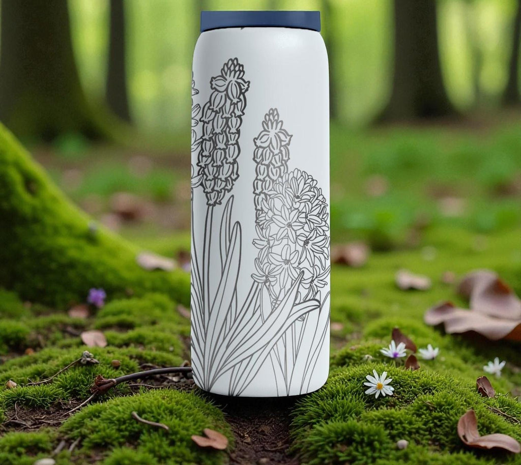 Hyacinth Flower Engraved Owala Bottle – Botanical Spring Garden Design – Floral Stainless Cup 16oz 24oz 32oz 40oz  ⸻