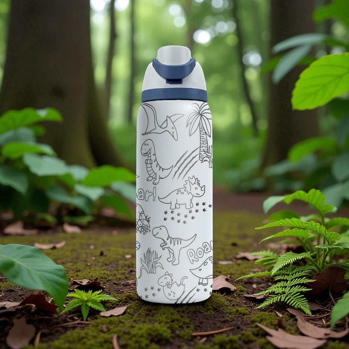 Dinosaur Engraved Owala Bottle – Cute Roaring Dino Pattern – Kids Prehistoric Gift Stainless Cup 16oz 24oz 32oz 40oz  ⸻