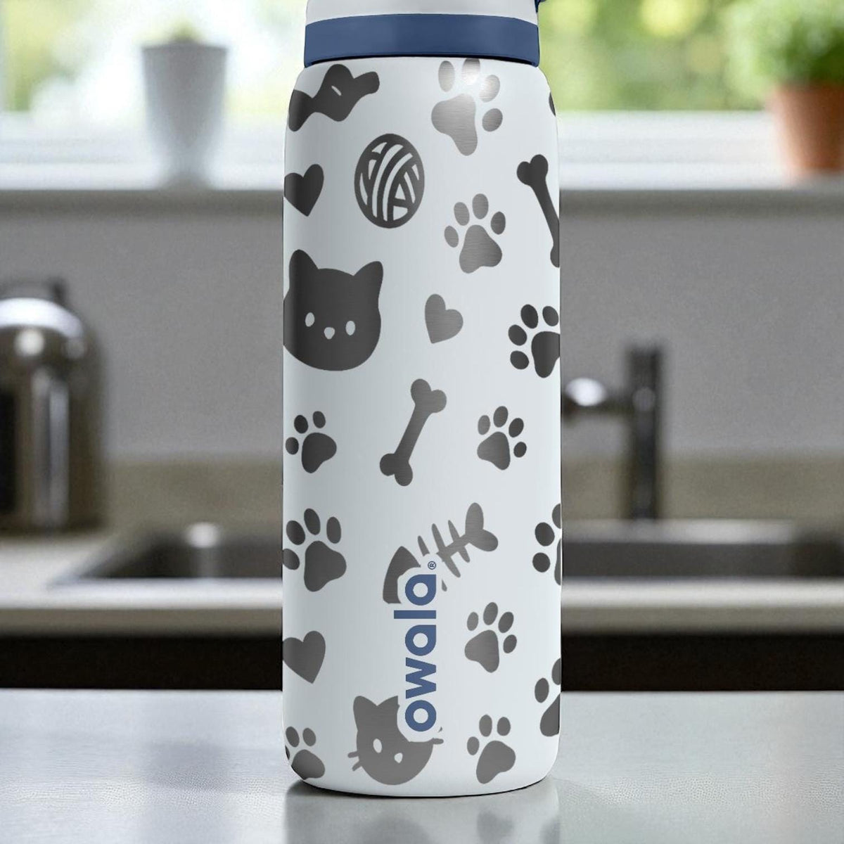Cat Lover Owala Bottle – Engraved Cute Kitty and Paw Print Water Bottle – Gift for Pet Owners and Cat Moms 16oz 24oz 32oz 40oz