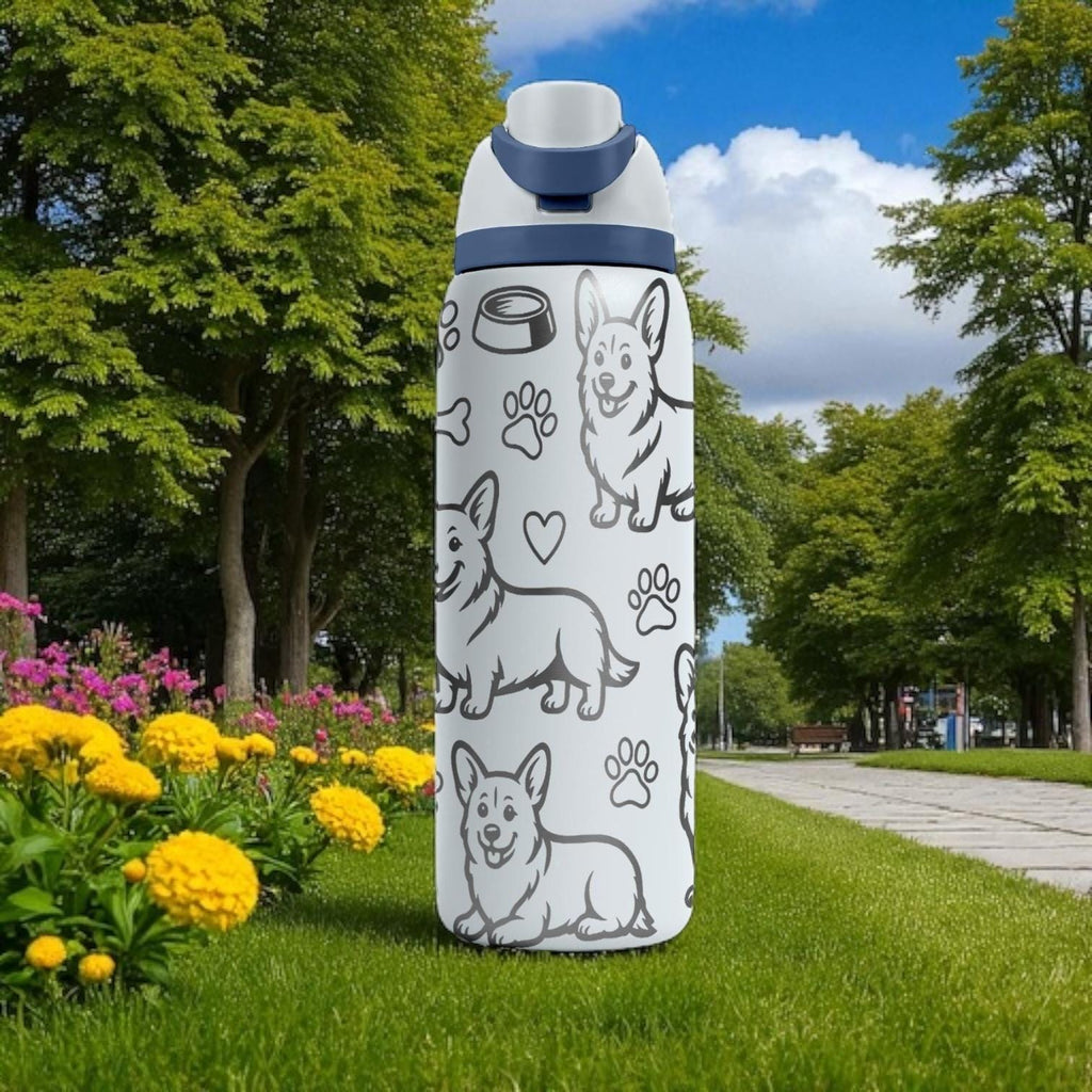 Corgi Engraved Owala Bottle – Cute Dog Gift with Paws and Bones – 16oz 24oz 32oz 40oz Personalized Water Bottle for Dog Lovers