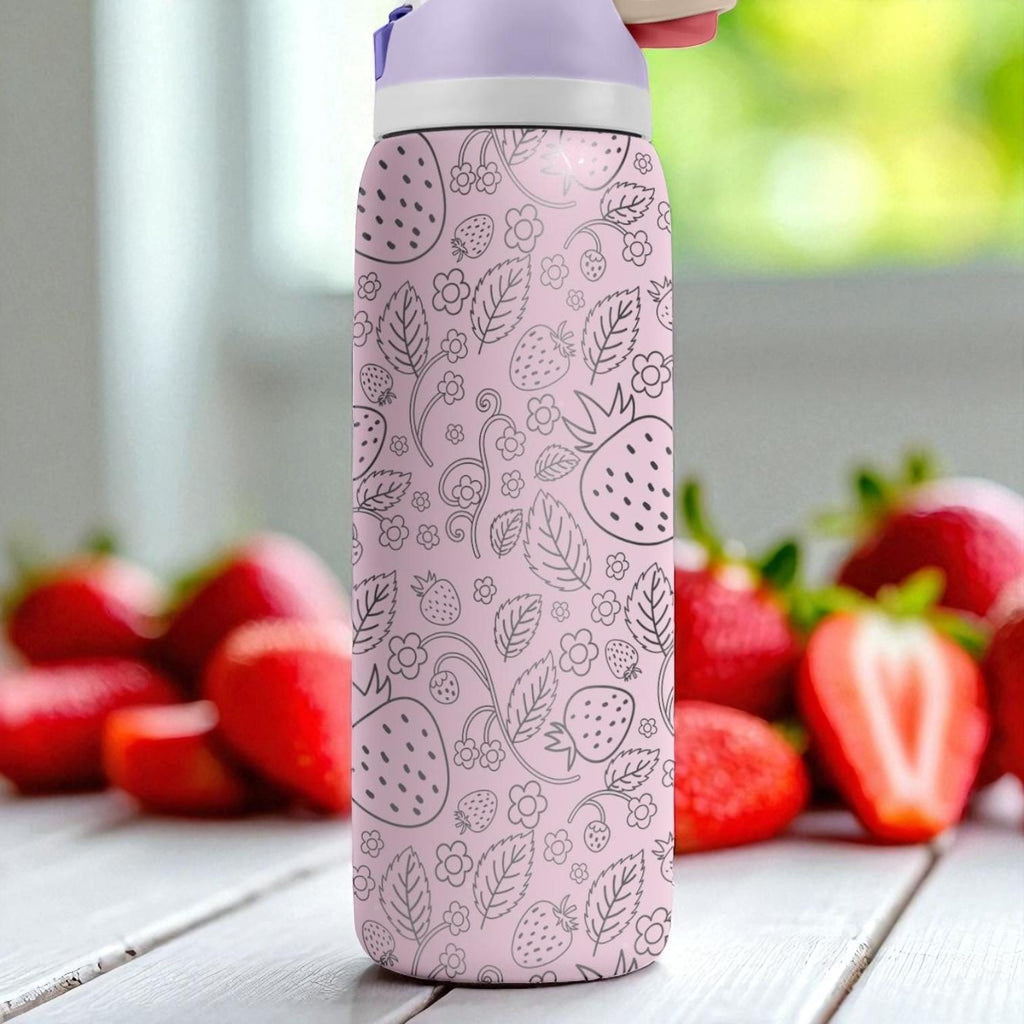Strawberry Garden Engraved Owala Tumbler – 16oz 24oz 32oz 40oz Pink Berry FreeSip Cup – Cute Gift for Her or Teen