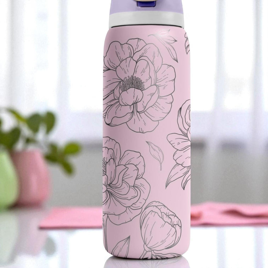 Pink Peony Engraved Owala Tumbler – 16oz 24oz 32oz 40oz Floral Water Bottle – Elegant Gift for Her or Garden Lovers