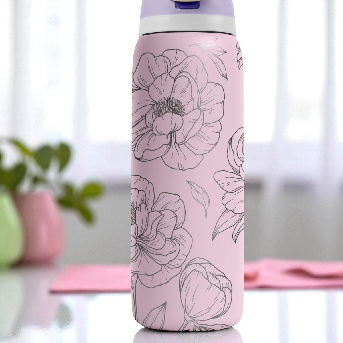 Pink Peony Engraved Owala Tumbler – 16oz 24oz 32oz 40oz Floral Water Bottle – Elegant Gift for Her or Garden Lovers