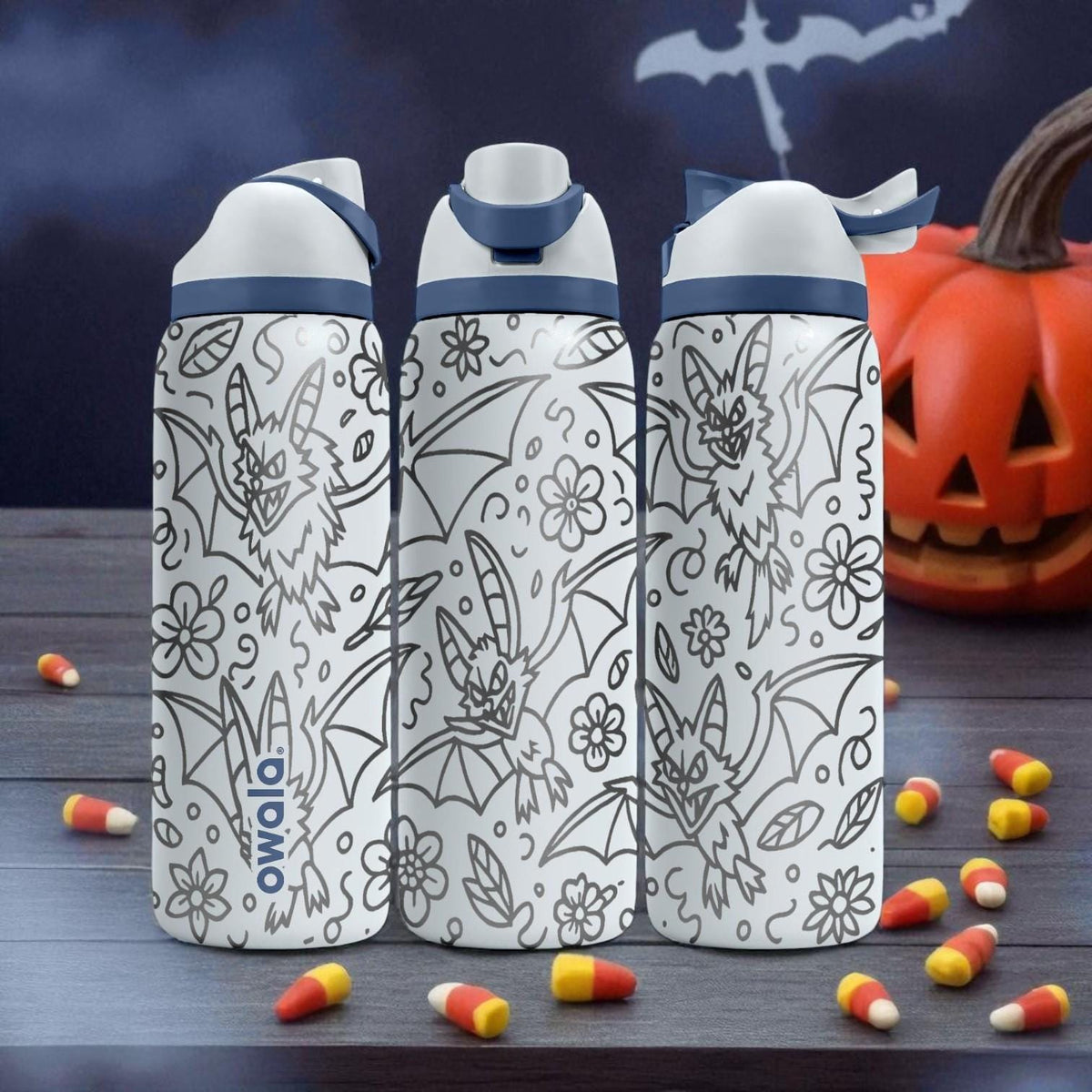 Halloween Bats Engraved Owala Bottle – Spooky Bat Wrap Design – Stainless Steel Cup 16oz 24oz 32oz 40oz
