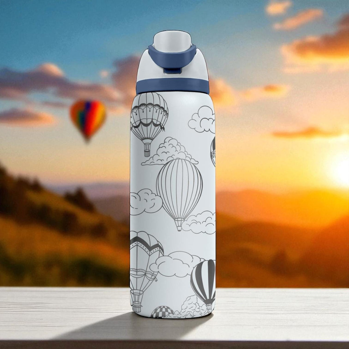 Hot Air Balloon Engraved Owala Tumbler – 16oz 24oz 32oz 40oz FreeSip Cup with Sky and Clouds – Adventure Gift for Her or Him