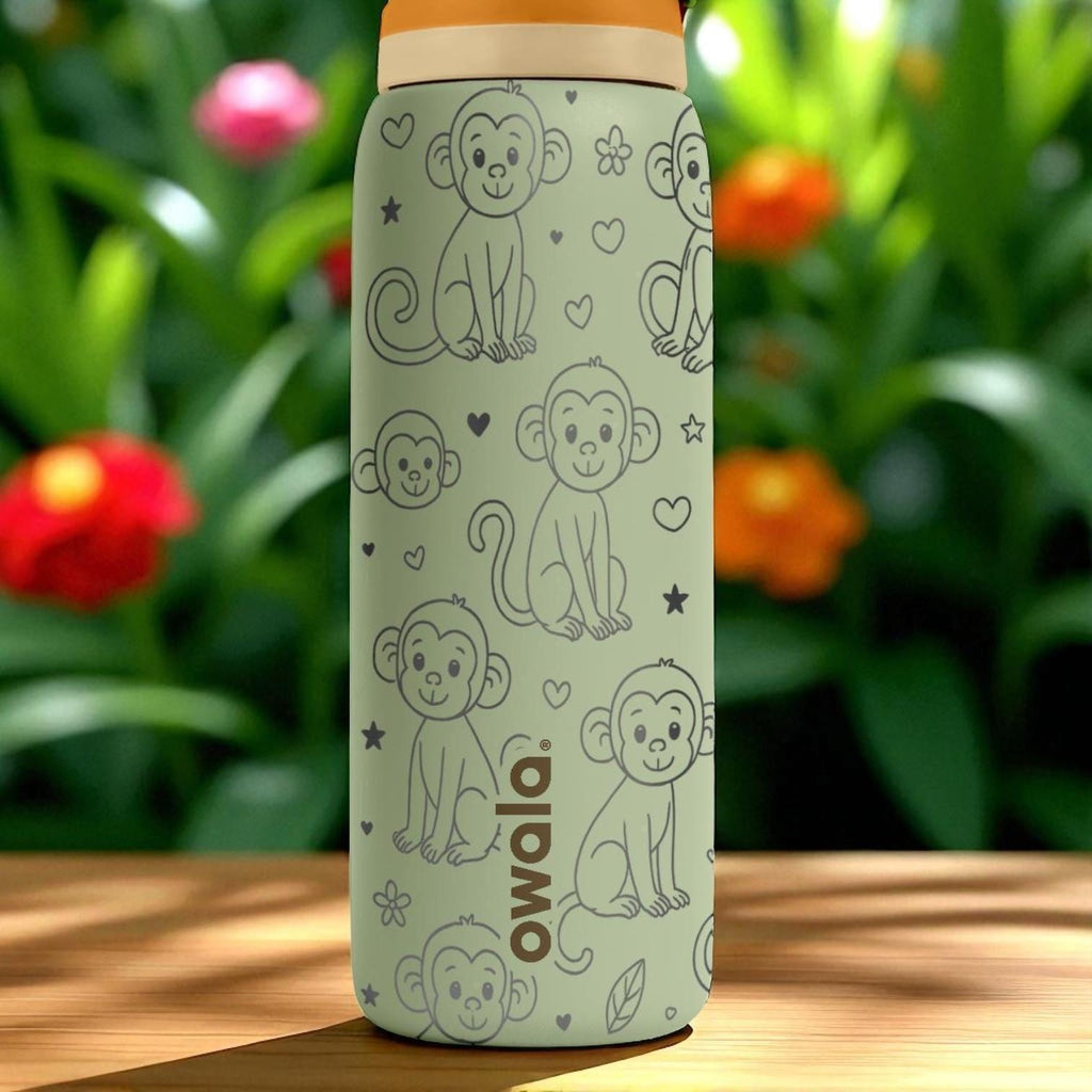 Engraved Monkey Water Bottle – Cute Owala Tumbler with Jungle Vibes and Hearts – 16oz 24oz 32oz 40oz Gift for Kids and Animal Lovers