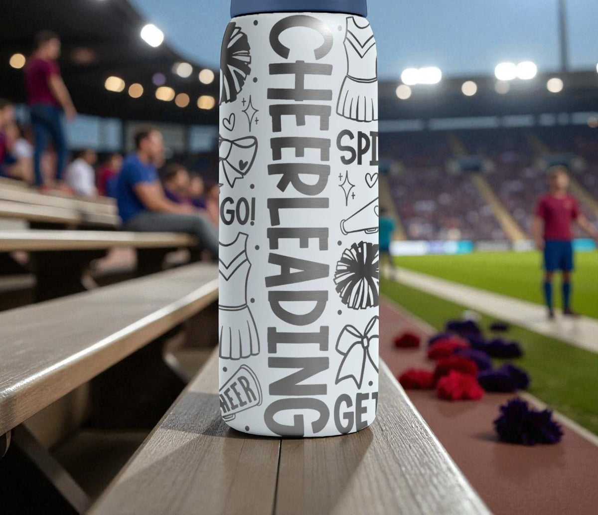 Cheerleading Engraved Owala Bottle – Pom Pom & Spirit Pattern – Cheer Coach Team Gift Stainless Cup 16oz 24oz 32oz 40oz