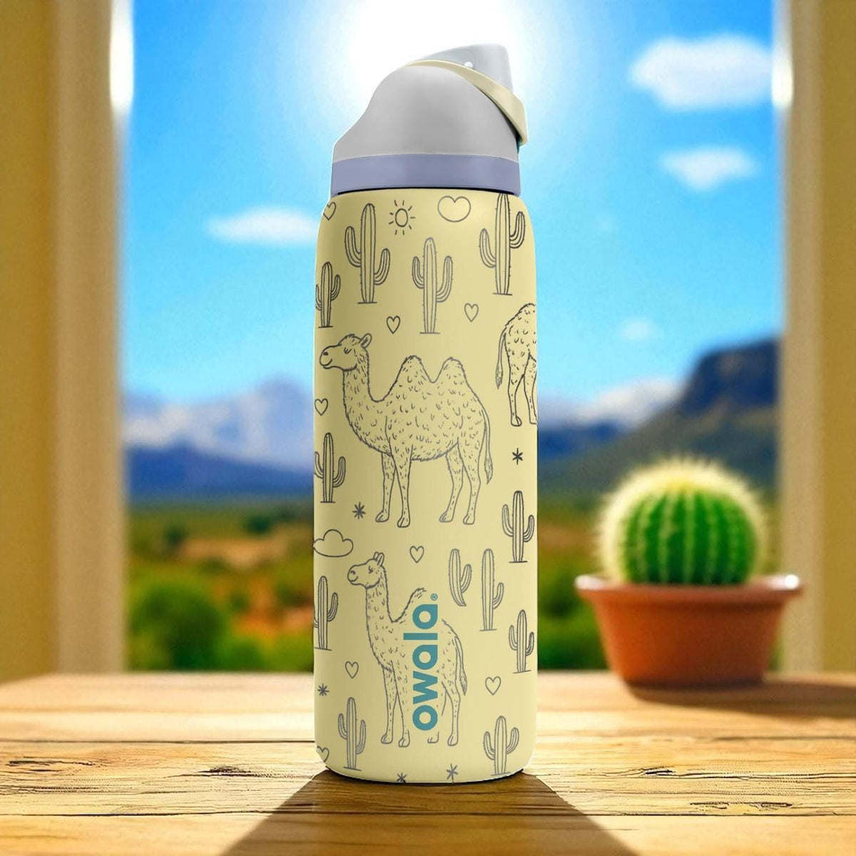 Engraved Camel Desert Owala Tumbler – Cactus and Camel Water Bottle – Adventure Gift – 16oz 24oz 32oz 40oz