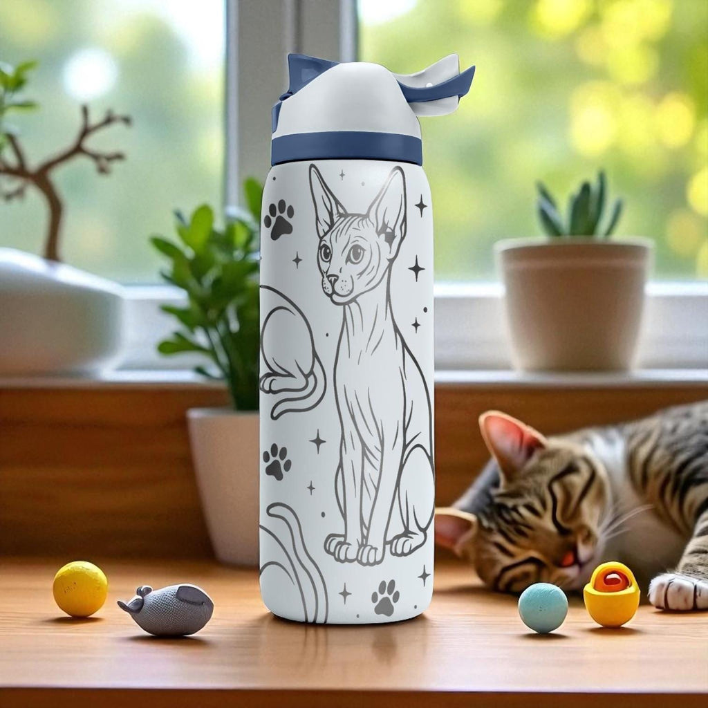 Sphynx Cat Engraved Owala Bottle – 16oz 24oz 32oz 40oz Hairless Cat Tumbler – Gift for Cat Lovers and Pet Owners