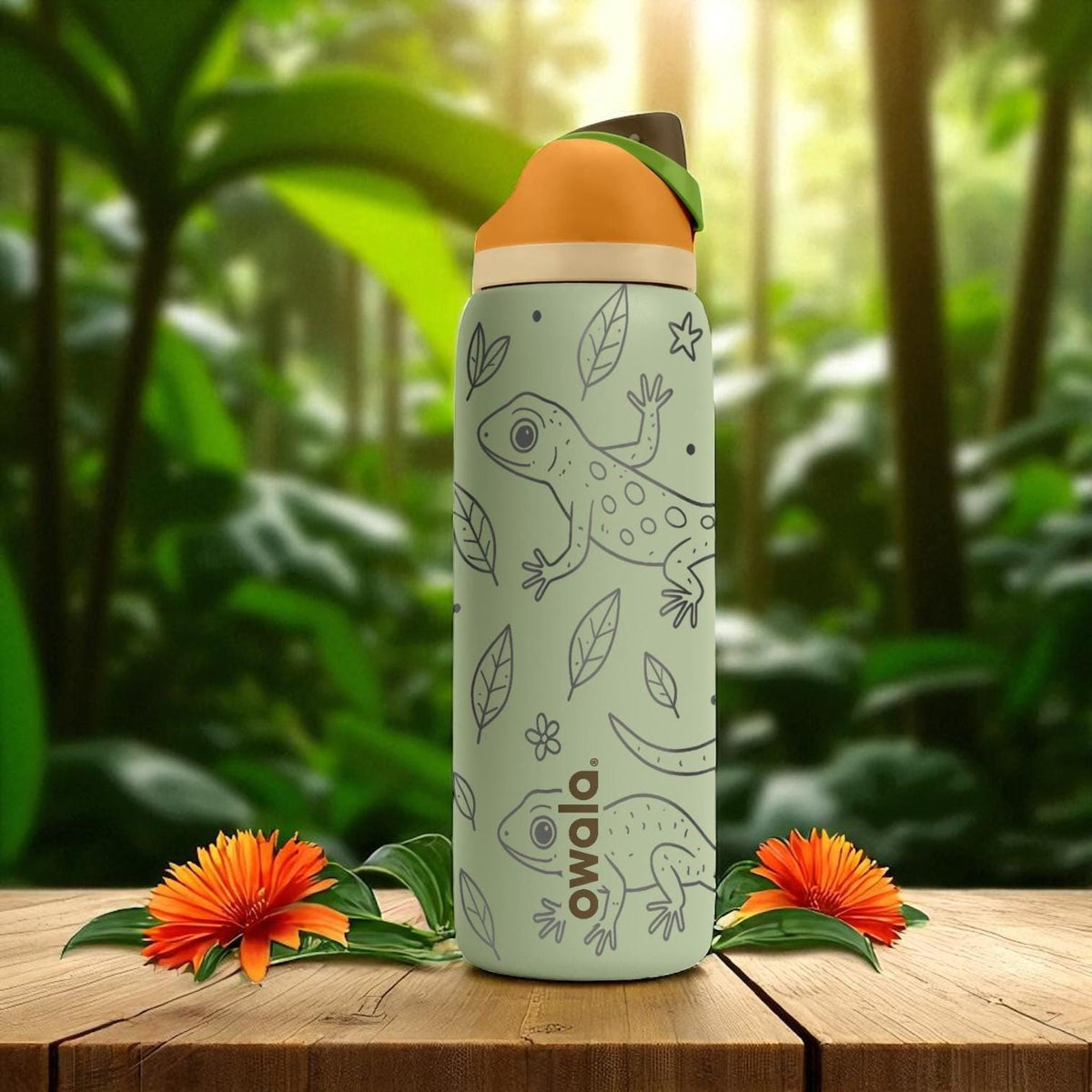 Engraved Chameleon Water Bottle – Owala Tumbler with Jungle Reptile Design – 16oz 24oz 32oz 40oz Gift for Nature and Lizard Lovers