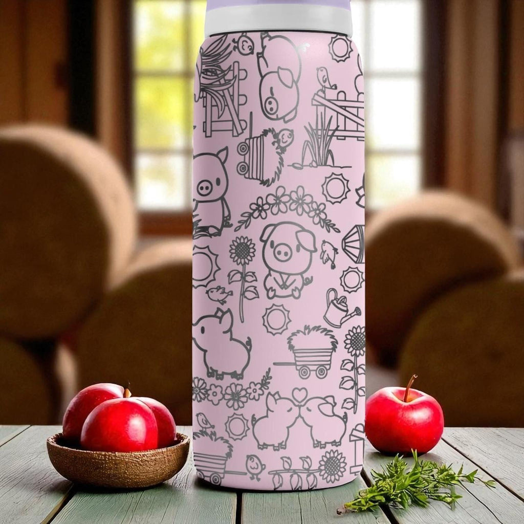 Piglet Owala Tumbler – 16oz 24oz 32oz 40oz Cute Farm Animal Water Bottle – Pig Lover Gift – Engraved Stainless Steel Cup