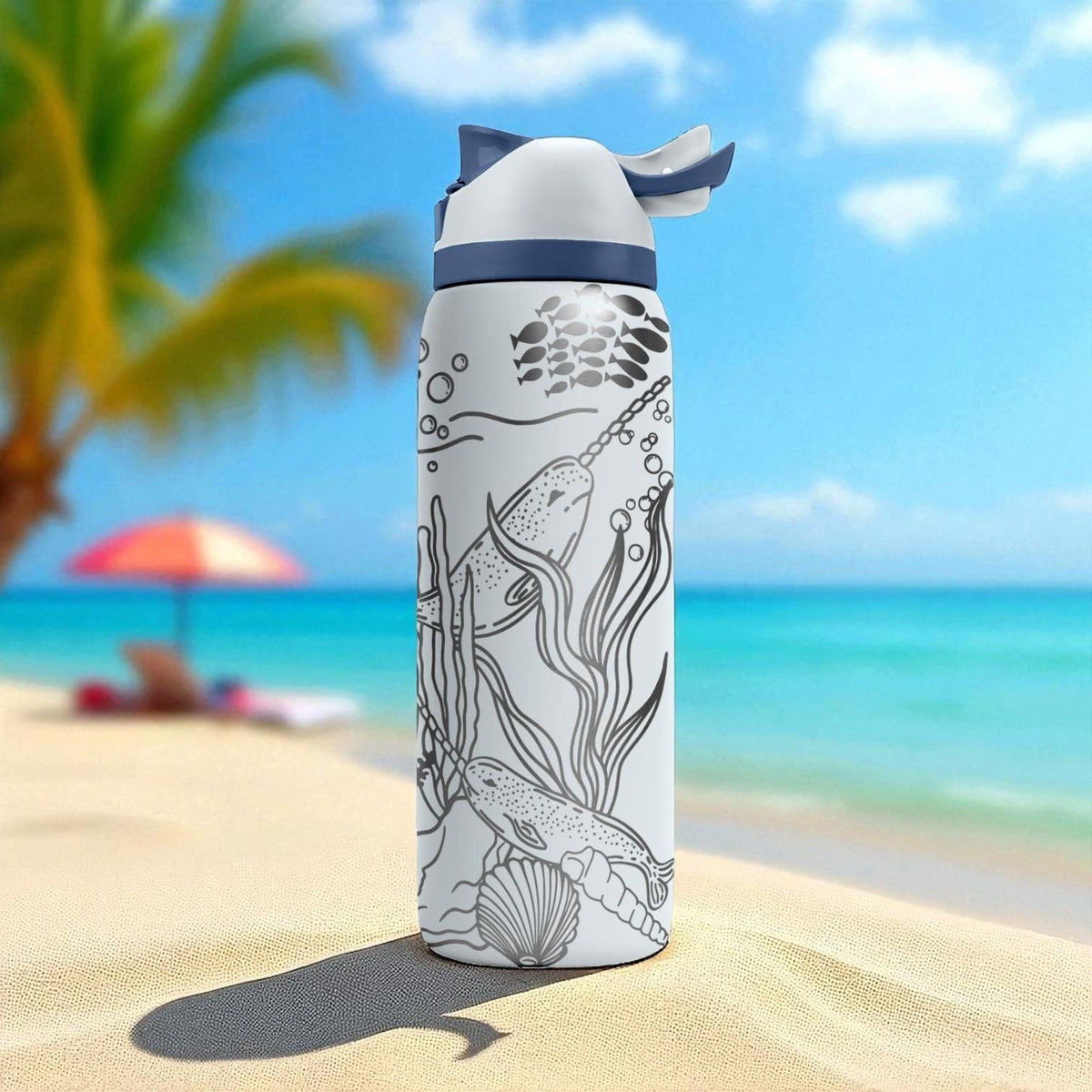 Narwhal Owala Bottle – 16oz 24oz 32oz 40oz Engraved Ocean Animal Water Bottle – Arctic Sea Life Cup – Gift for Kids and Ocean Lovers