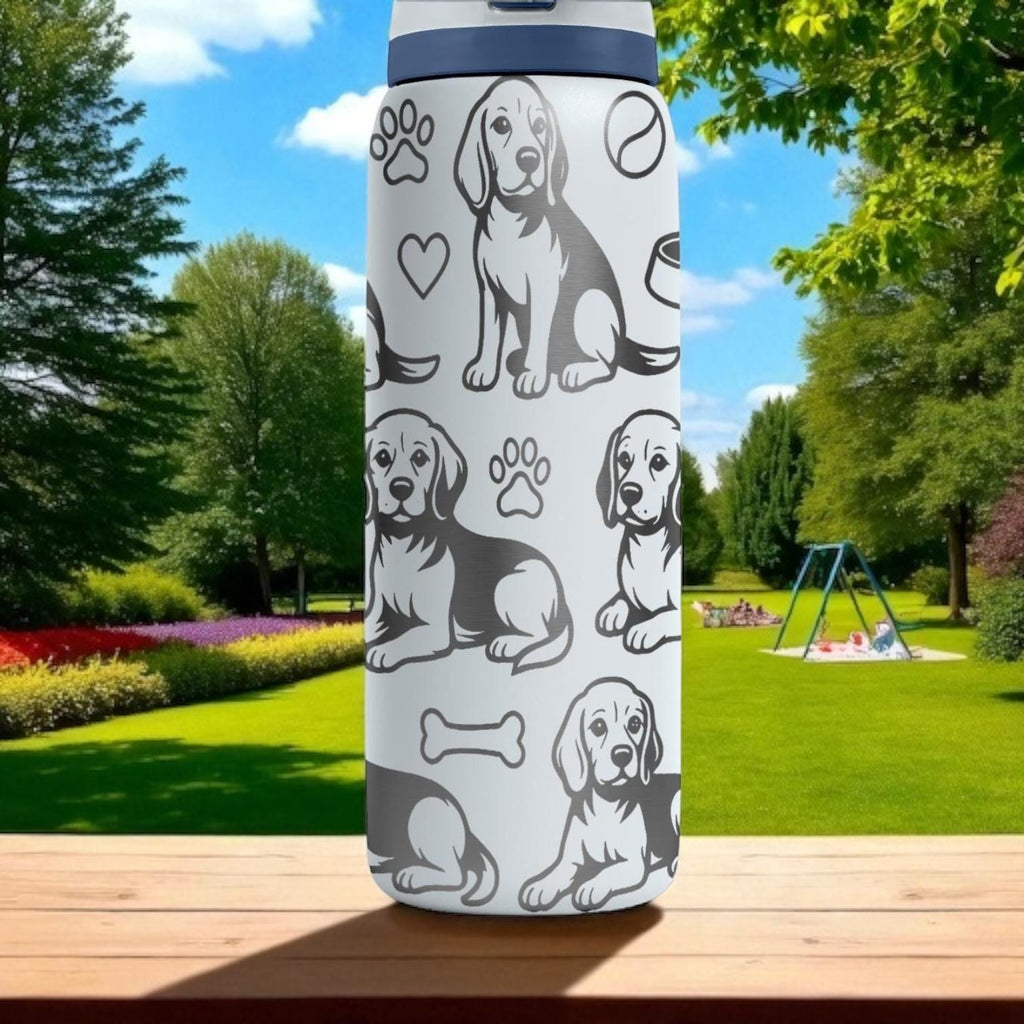 Beagle Engraved Owala Water Bottle – Cute Dog Gift with Paw Prints and Bones – 16oz 24oz 32oz 40oz Tumbler for Pet Lovers