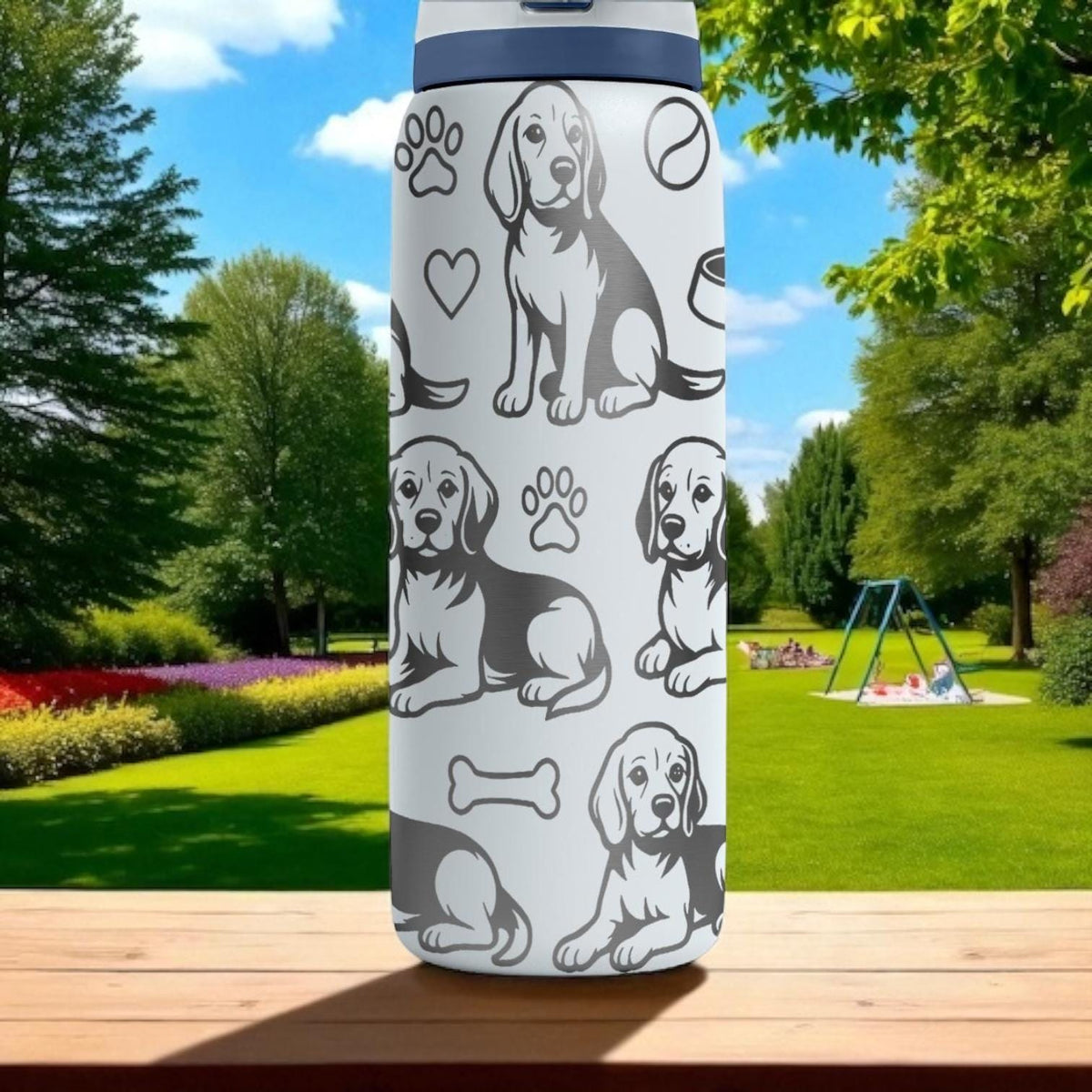 Beagle Engraved Owala Water Bottle – Cute Dog Gift with Paw Prints and Bones – 16oz 24oz 32oz 40oz Tumbler for Pet Lovers