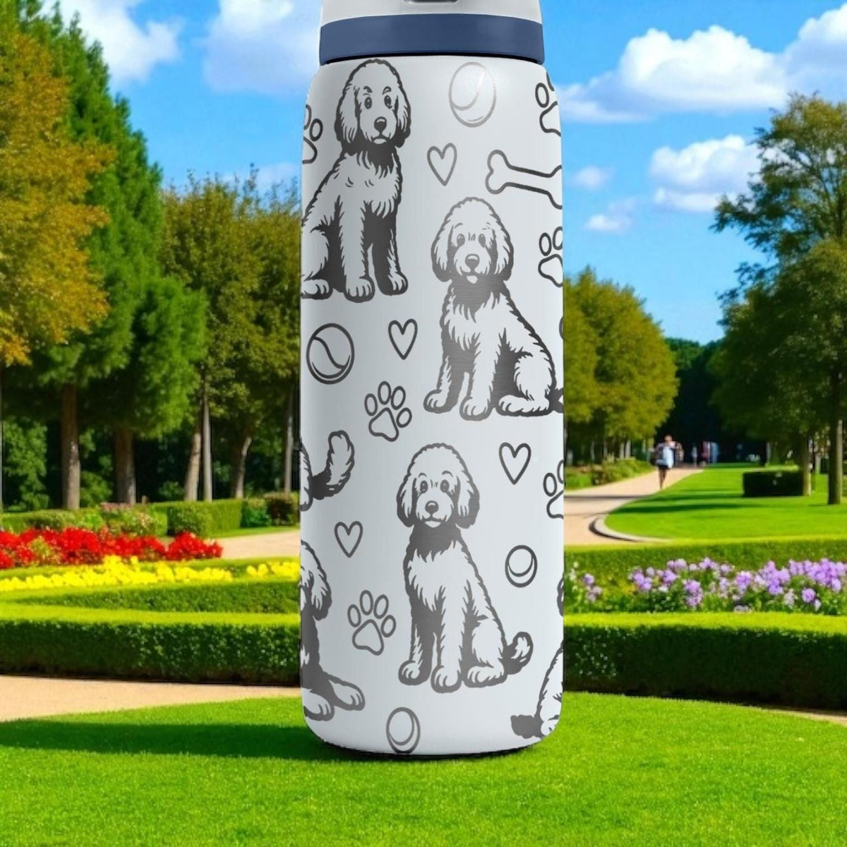 Cute Labradoodle Engraved Owala Bottle – Fluffy Dog Tumbler with Hearts and Paws – 16oz 24oz 32oz 40oz Pet Gift Idea