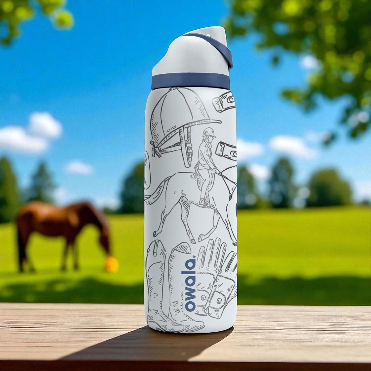 Engraved Horse Tumbler – Owala Water Bottle with Equestrian Design – Riding Gear Engraving – 16oz 24oz 32oz 40oz