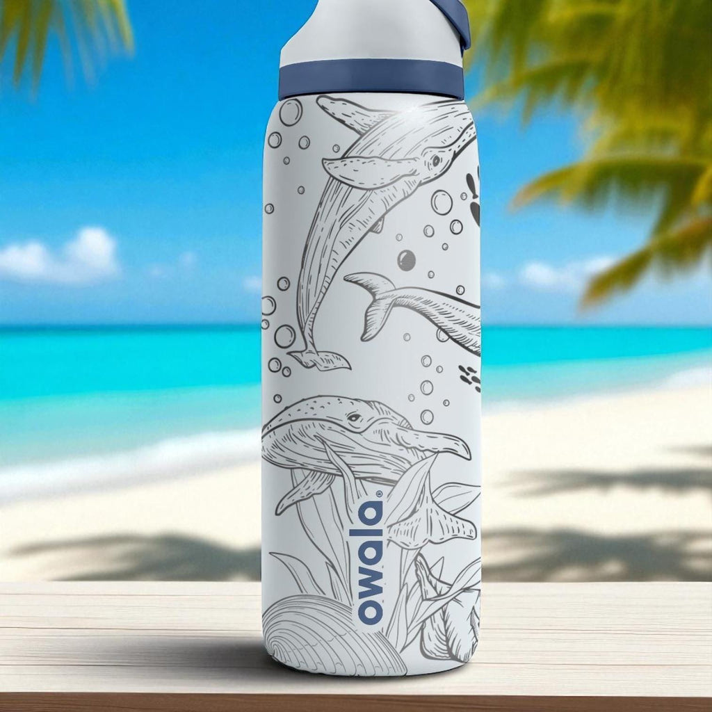 Whale Engraved Owala Tumbler – 16oz 24oz 32oz 40oz Ocean Cup with Whale and Sea Life Design – Beach Gift for Her or Him