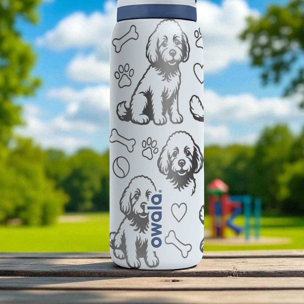 Labradoodle Engraved Owala Bottle – Cute Dog Gift for Doodle Lovers – 16oz 24oz 32oz 40oz Personalized Water Bottle with Paws