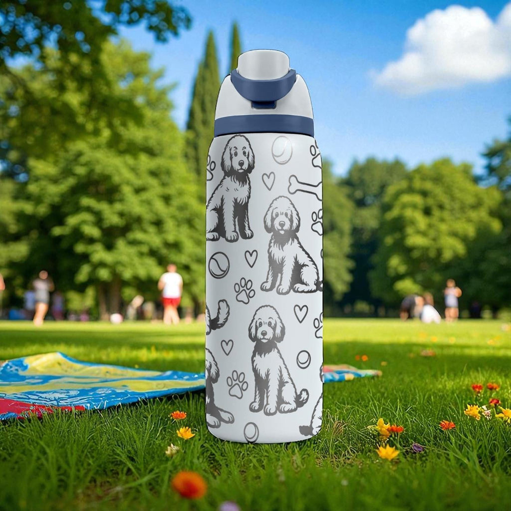 Cute Labradoodle Engraved Owala Bottle – Fluffy Dog Tumbler with Hearts and Paws – 16oz 24oz 32oz 40oz Pet Gift Idea