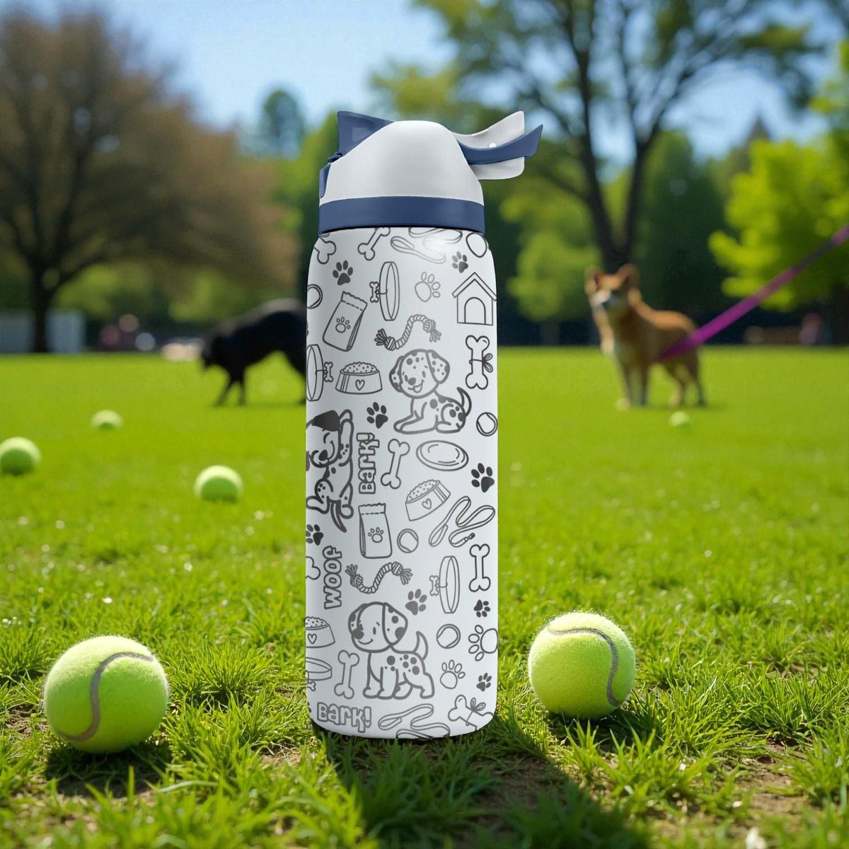 Dalmatian Dog Lover Engraved Owala Bottle – Cute Spotted Pup, Bones & Paw Print Pattern – Pet Owner Gift Stainless Cup 16oz 24oz 32oz 40oz