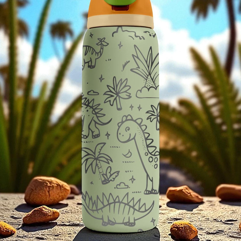 Dinosaur Engraved Owala Tumbler – 16oz 24oz 32oz 40oz Jurassic FreeSip Cup with Prehistoric Wrap – Gift for Kids and Dino Fans
